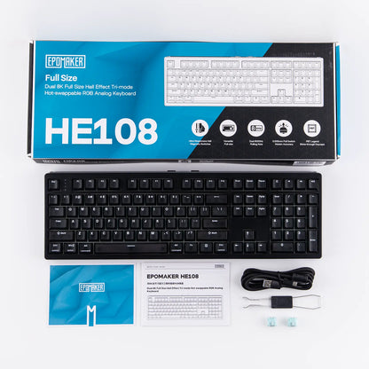 EPOMAKER HE108 Wireless Gaming Keyboard, 8K Polling & 10000Mah, SOCD & DKS, Full-Sized Hall Effect Keyboard with Rapid Triggering, Custom Driver RGB Backlit PBT Keycap Gaming Accessories Keyboards for Gaming Tiktokshopstockup