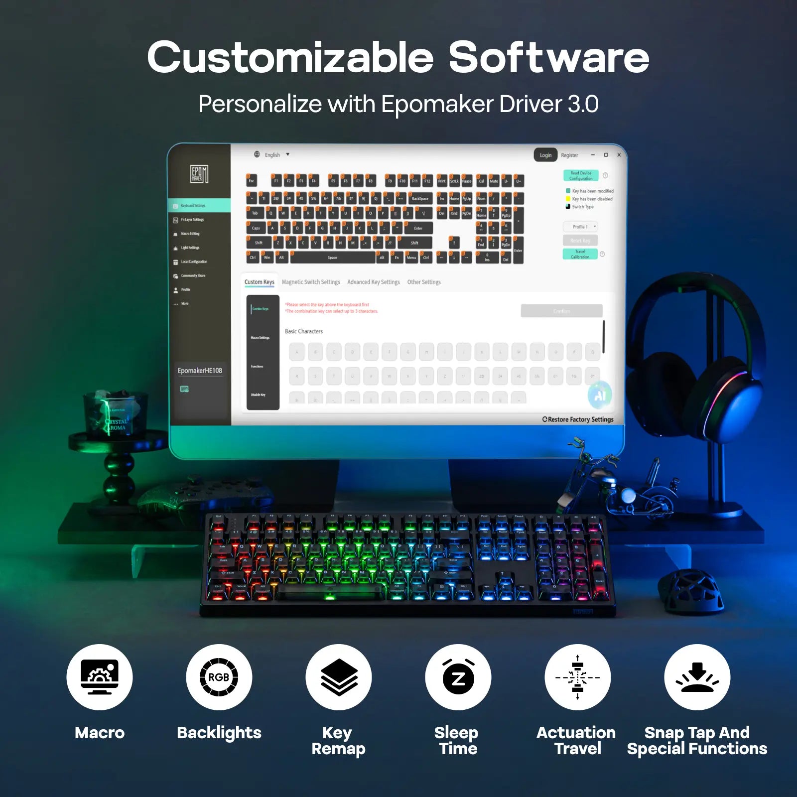EPOMAKER HE108 Wireless Gaming Keyboard, 8K Polling & 10000Mah, SOCD & DKS, Full-Sized Hall Effect Keyboard with Rapid Triggering, Custom Driver RGB Backlit PBT Keycap Gaming Accessories Keyboards for Gaming Tiktokshopstockup